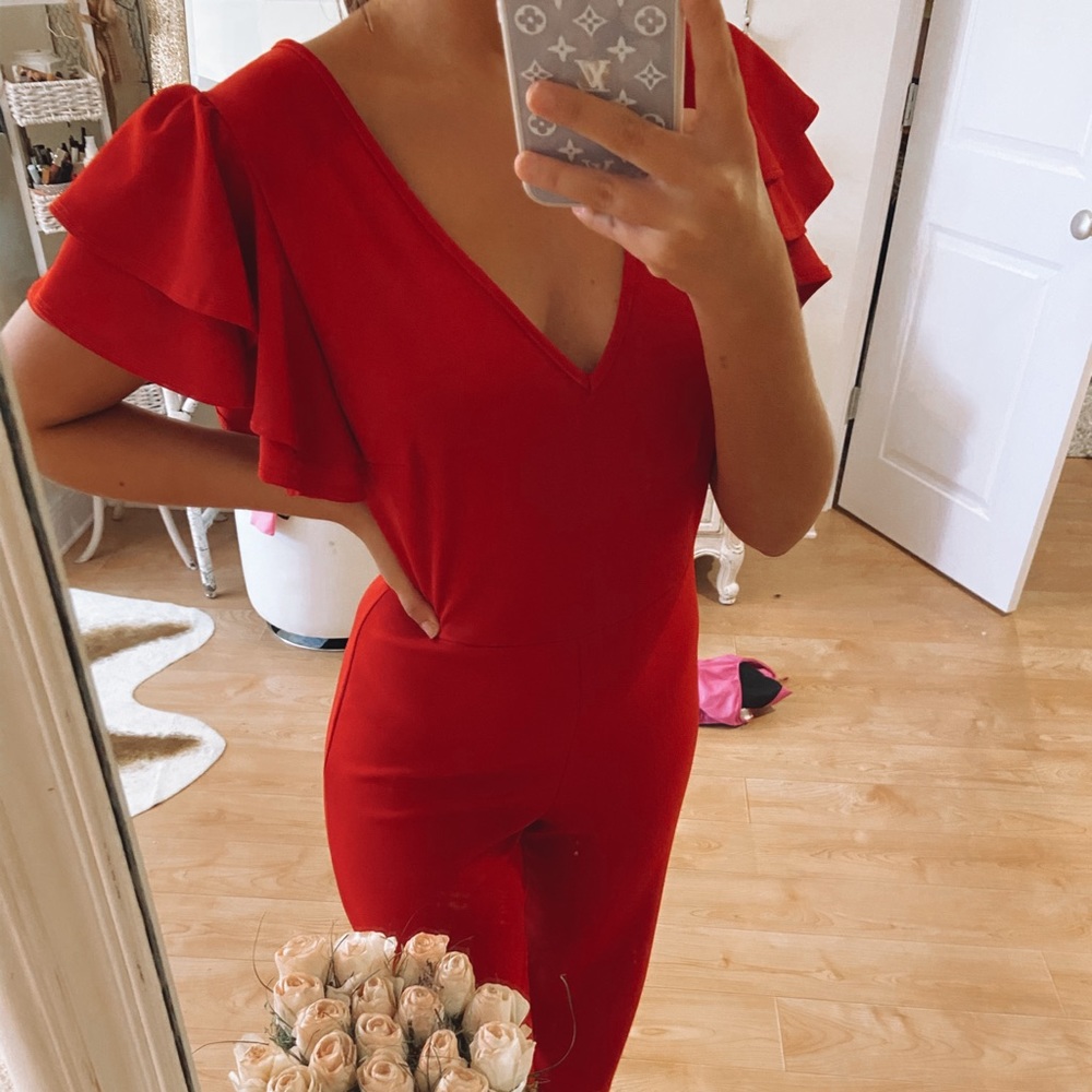 Red Ruffle Pantsuit